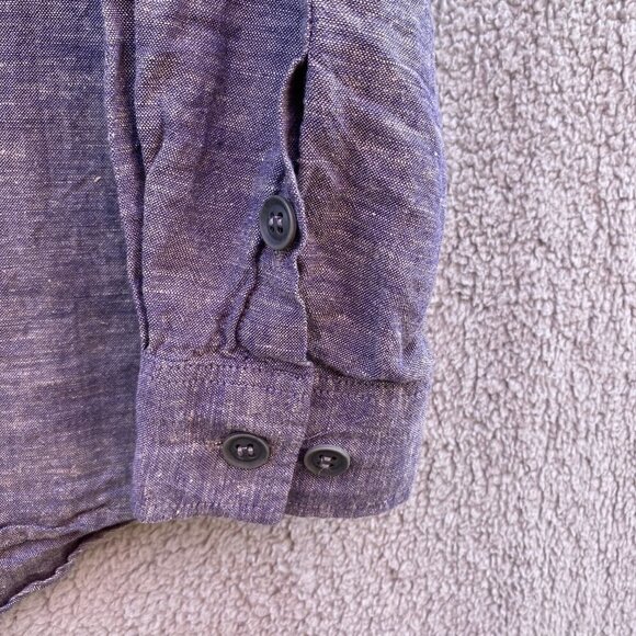 Kakadu Traders Australia Grey Blue Heather Linen Blend Long Sleeve Shirt Sz S - Picture 4 of 8